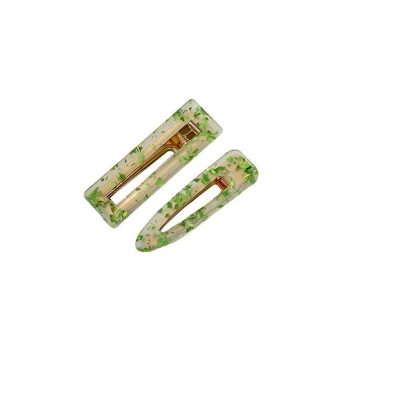 Twin Resin Hair Clips - Opal With Green Flecks (pack Of 2)