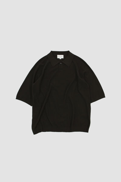 Silk Mixed Knit Polo Charcoal