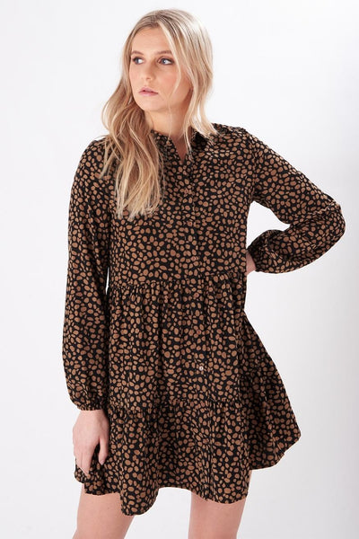 Black printed long sleeve dress