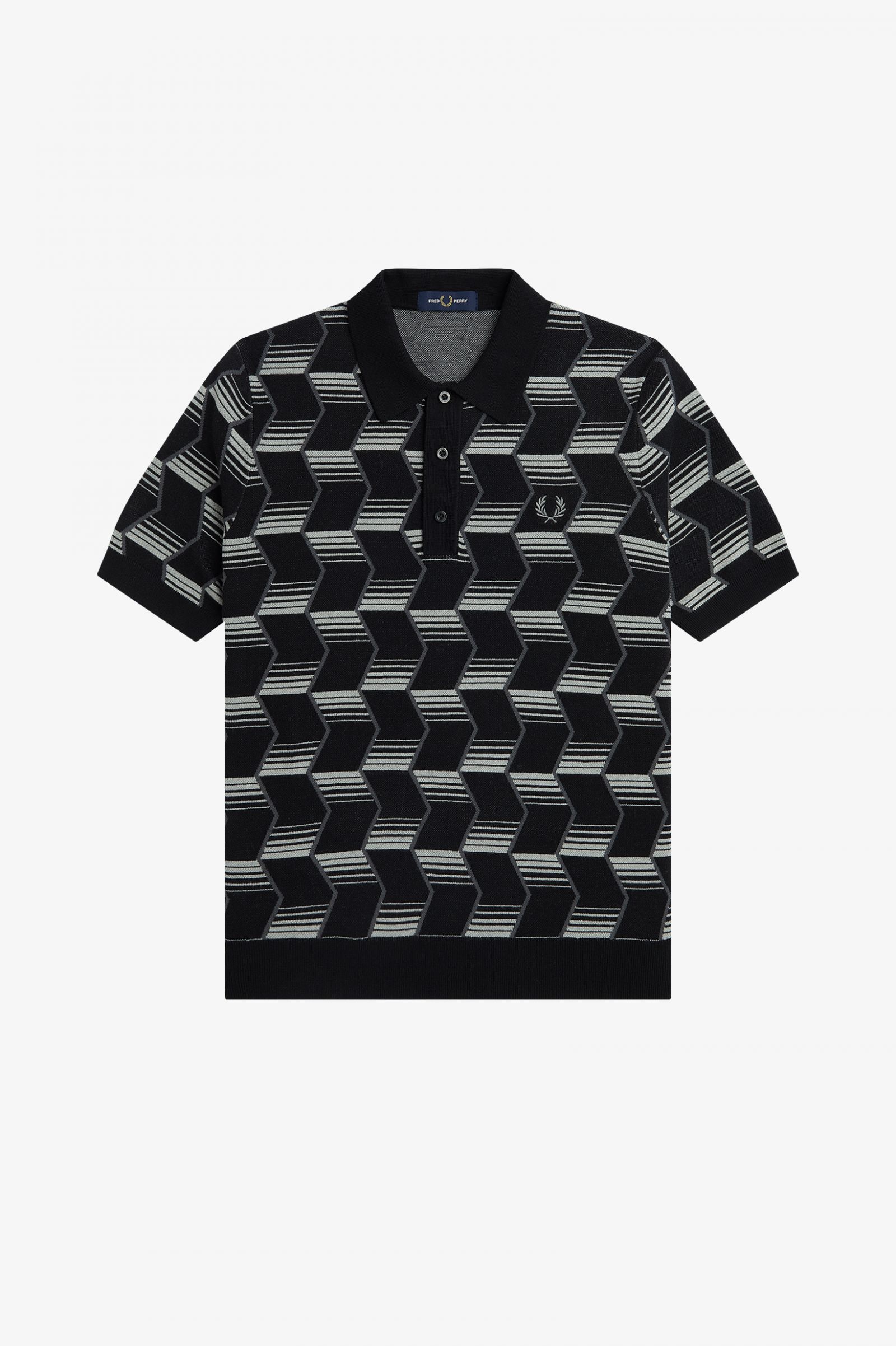 Chevron Knitted Polo - Black