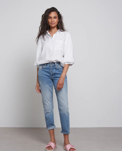 High Waist Straight Leg Blue Jeans