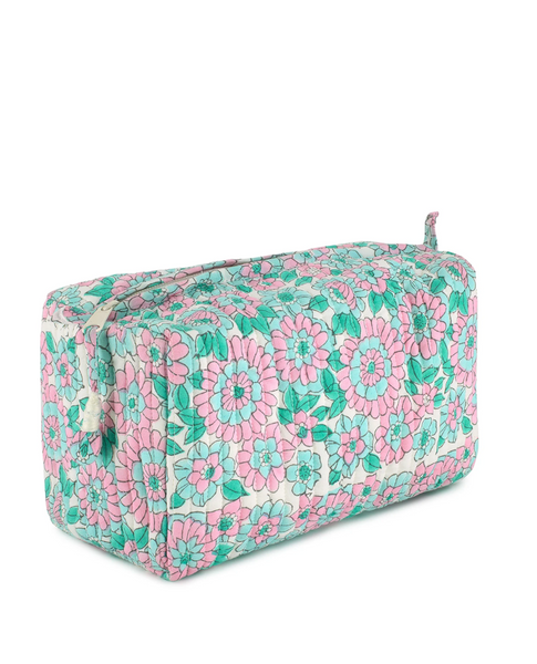 70's Floral Green Washbag