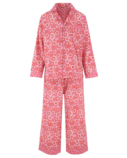 70's Floral Long Sleeve Pink Pyjamas Set