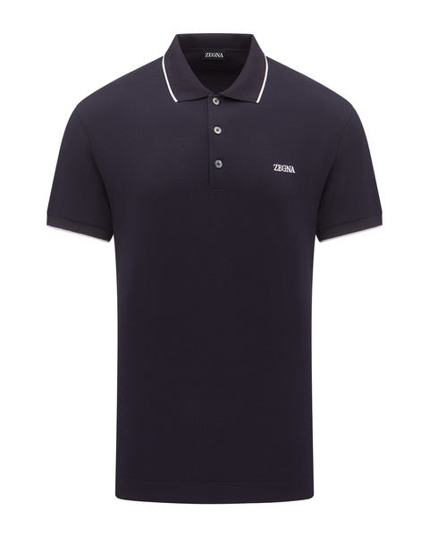 Stretch Cotton Short Sleeve Polo (navy)