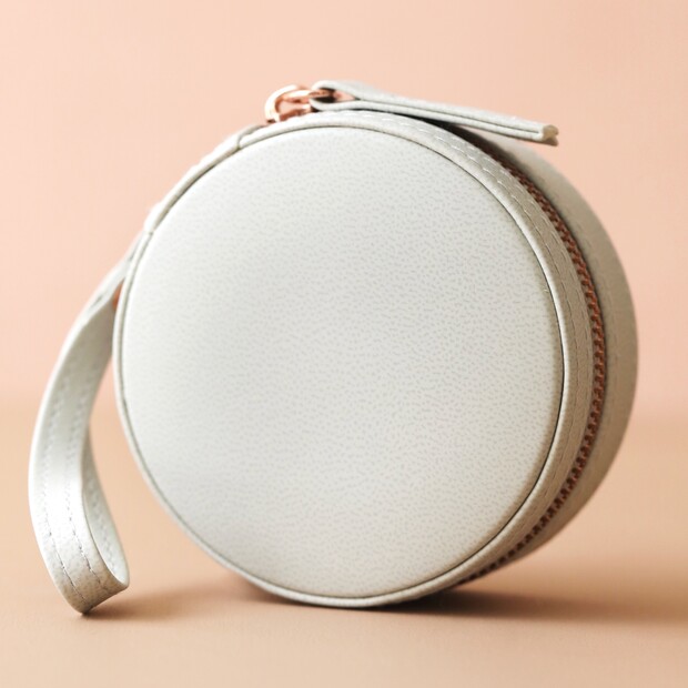 Grey Mini Round Travel Jewellery Case