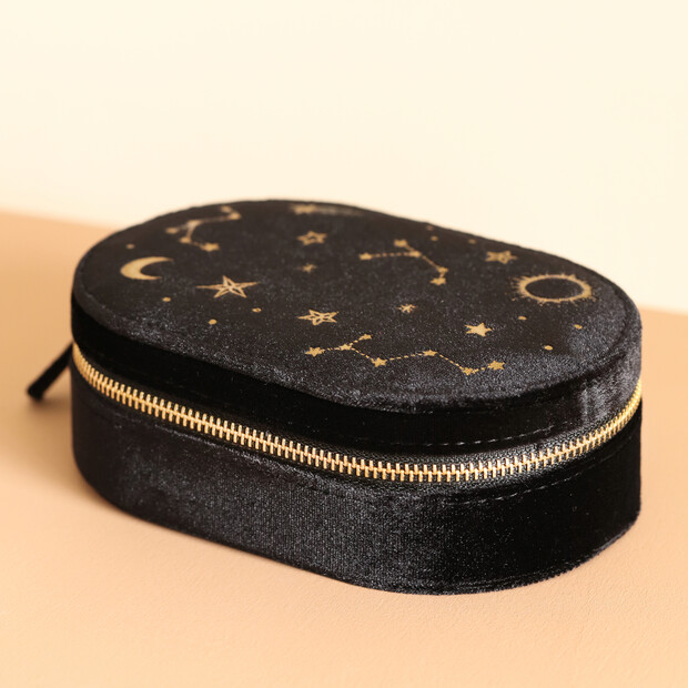 Black Starry Night Oval Jewellery Case