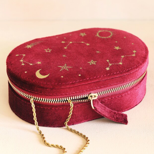 Cranberry Starry Night Oval Jewellery Case