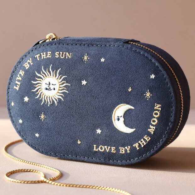 Navy Sun/moon Oval Jewellery Case