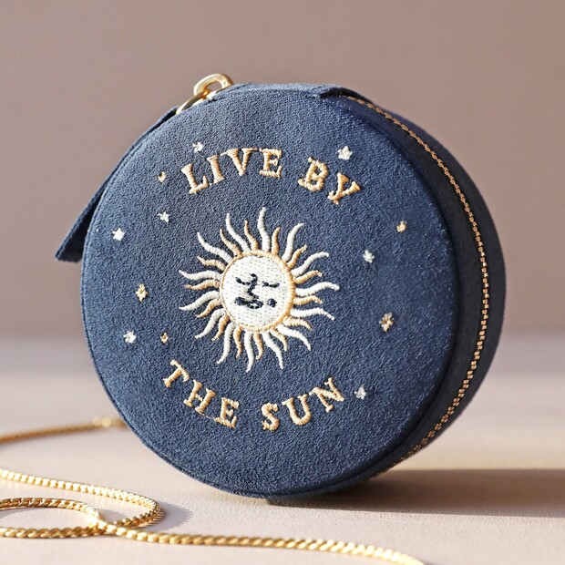 Navy Sun / Moon Round Jewellery Case