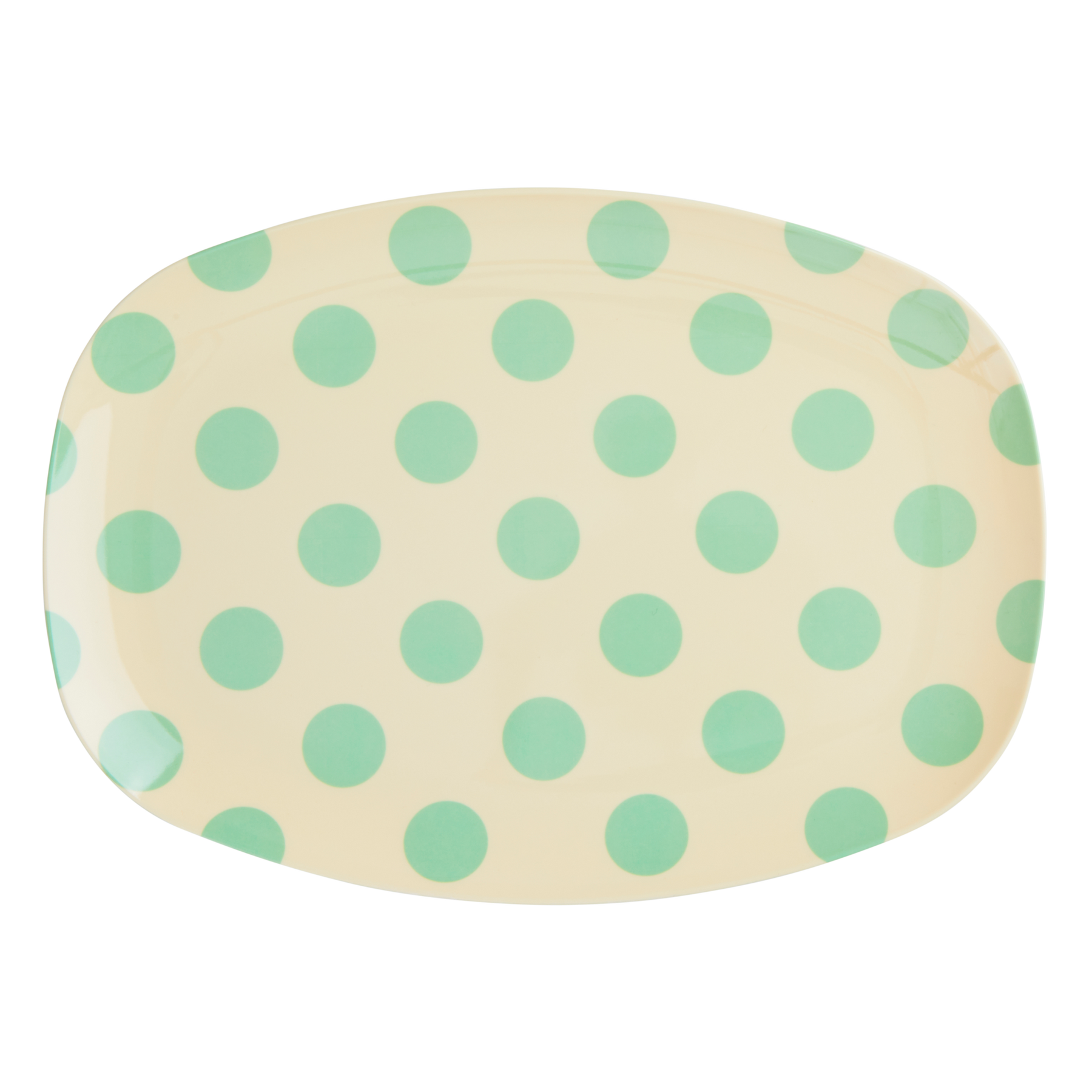 Rectangular Melamine Plate with Green Dot