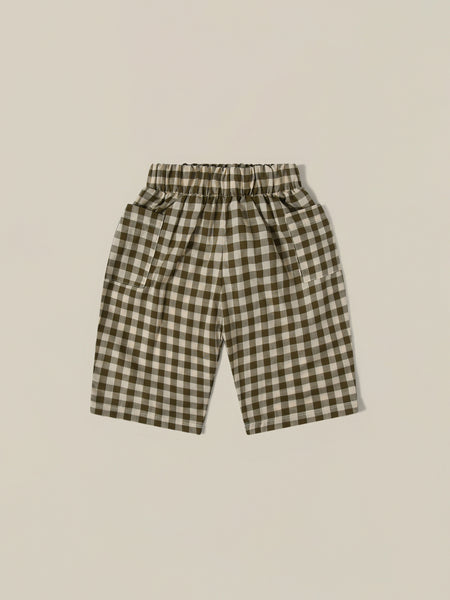 Olive Gingham Fisherman Pants With Pockets