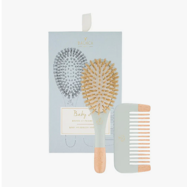 Bachca Baby Kit Blue Baby Gift Set -100% Wild Boar Brush & Wooden Comb