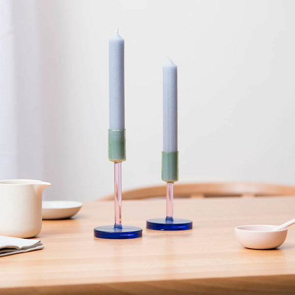 Block Design Duo Tone Glass Candlestick