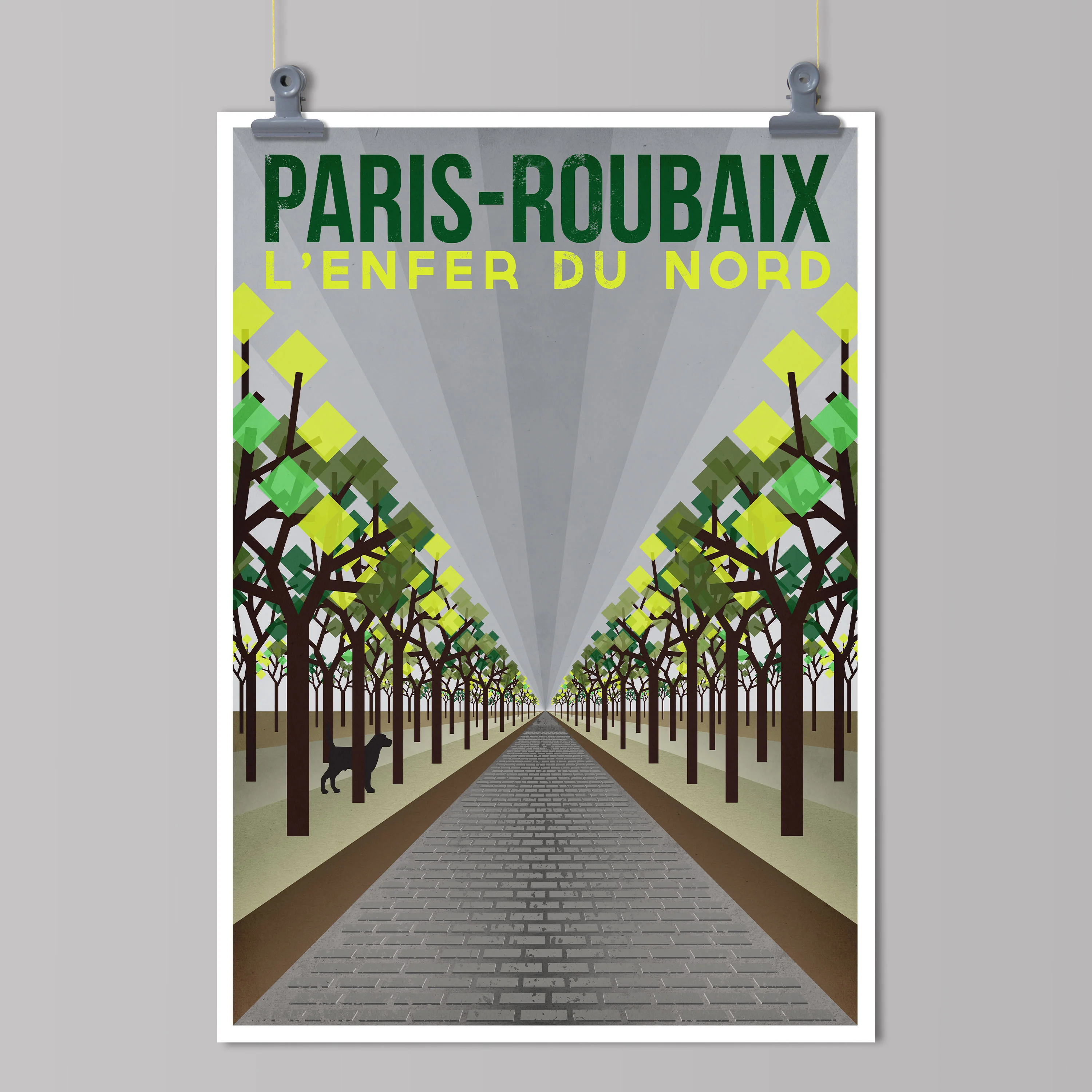Handmade Cyclist Art Print - Paris - Roubaix	