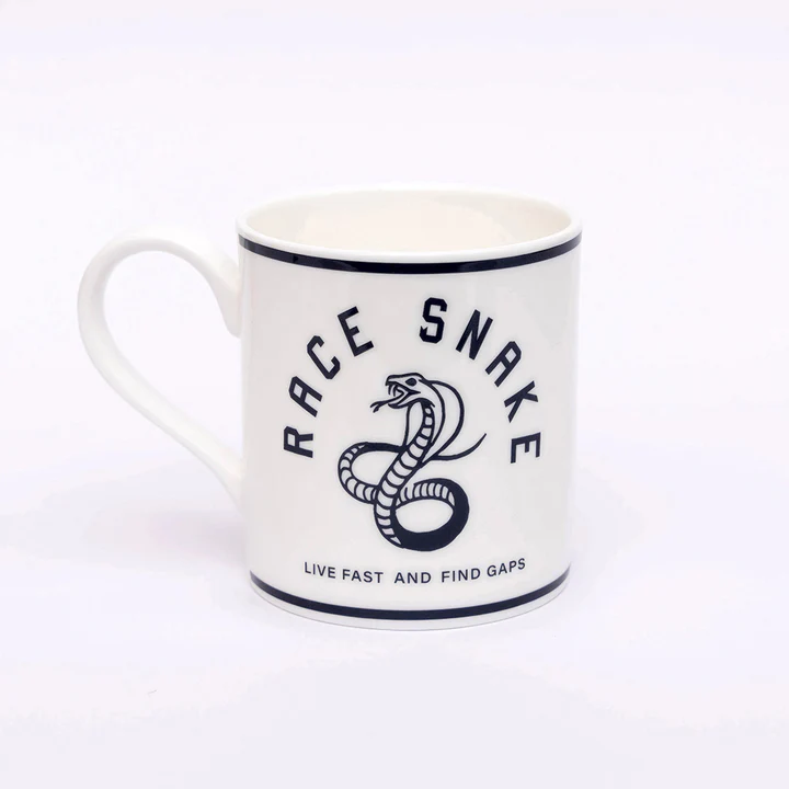 Handmade Cyclist Race Snake Mug - White