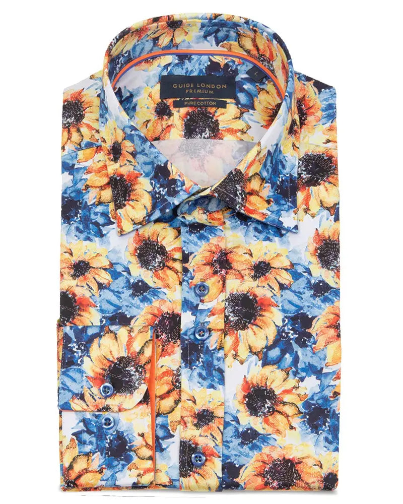 Sunflower Print Shirt - Yellow / Blue