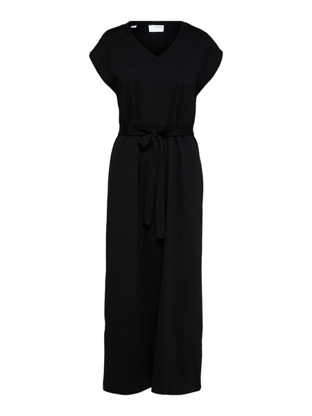 Selected Femme Slfessential Black V-Neck Ankle Dress