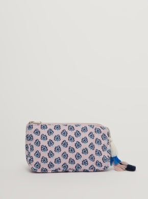 Block-printed Aspen Quilted Zip-up Cotton Pouch - Blossom Multi