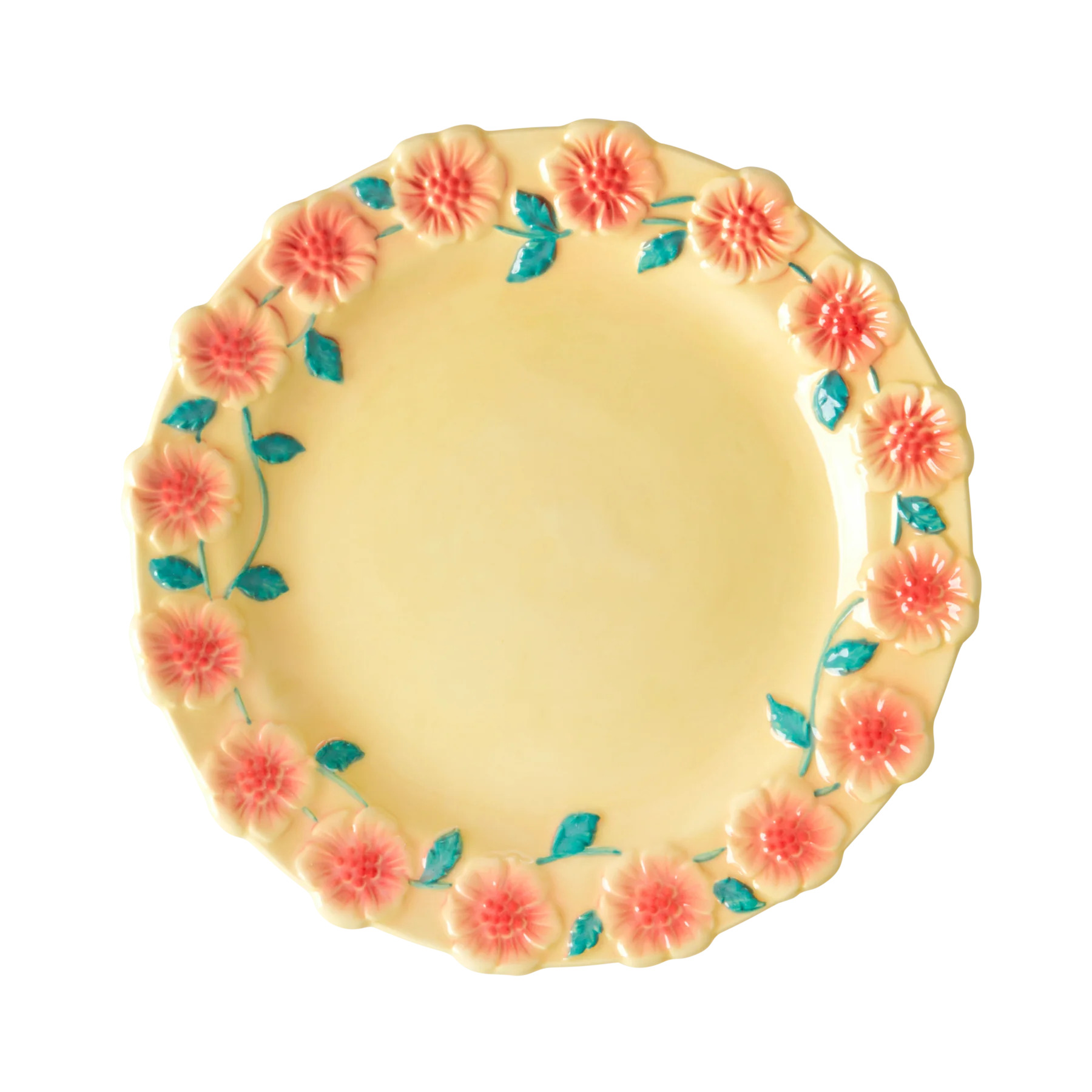 rice Embossed Flower Ceramic Plate in Cream