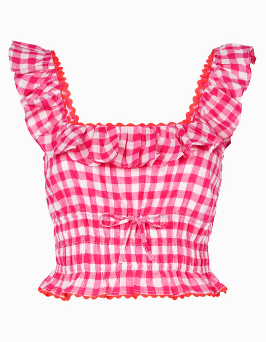 Raspberry Gingham Ric Rac Top