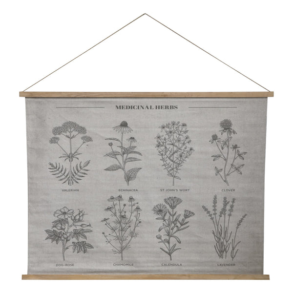 Chic Antique Medicinal Herbs Canvas Wall Hanging