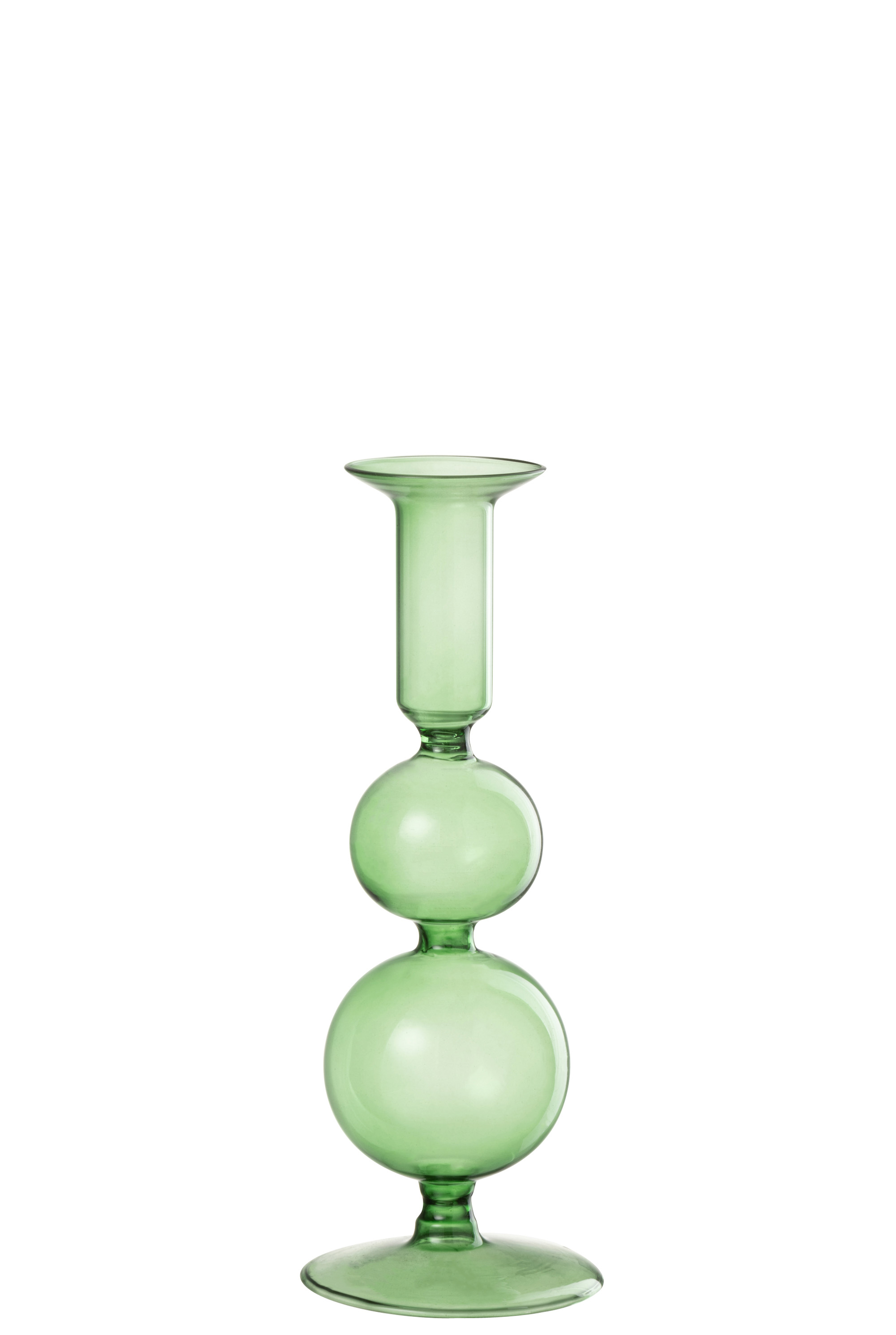 Candle Holder 2 Orbs Glass Green Large