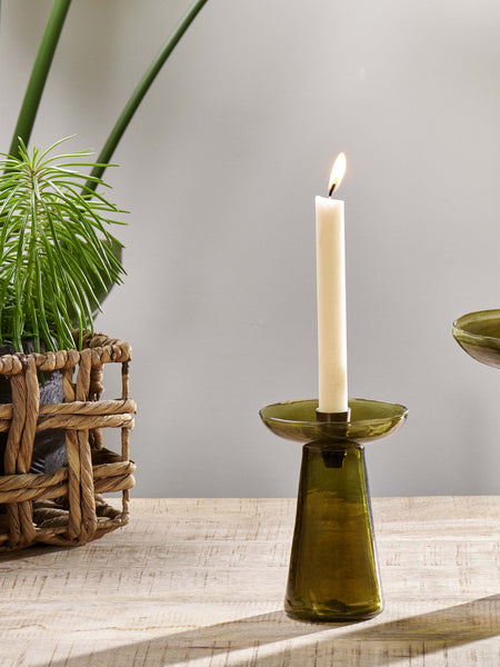 Avyn Recycled Glass Candle Holder - Forest Green - Small