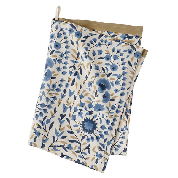 Bungalow DK Ocean Blue 'kollam' Block Print Cotton Tea Towel