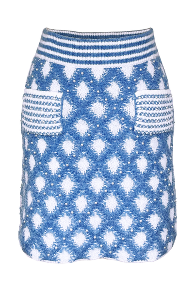 JOVONNA Blue Rombo Knitted Mini Skirt