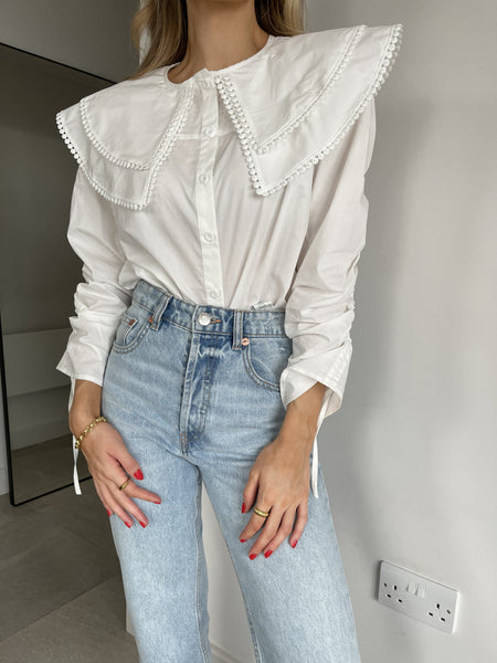 JOVONNA White Ludivine Long Sleeves Blouse with Pull Ties