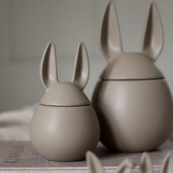 TUSKcollection Ceramic Rabbit Jars Dust Brown Two Sizes