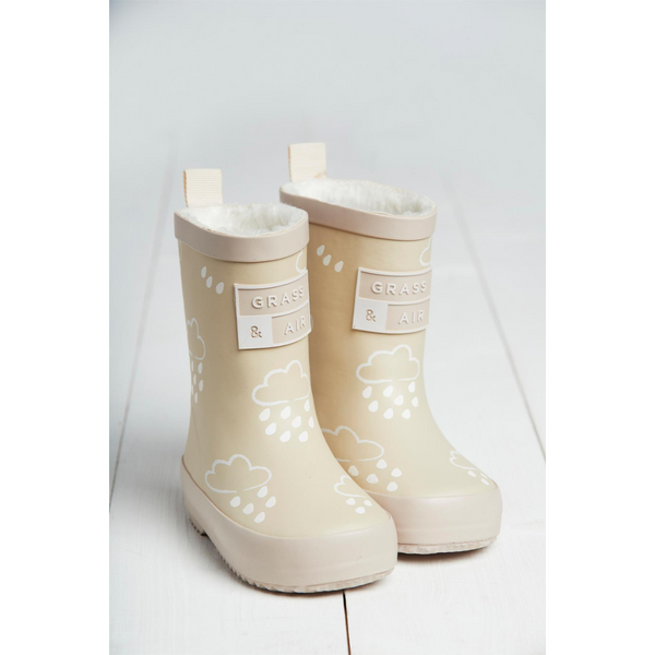 Grass & Air : Stone Colour-changing Kids Wellies With Teddy Fleece Lining