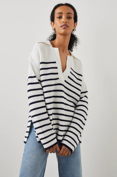 Harris White/Navy Stripe V-Neck Jumper