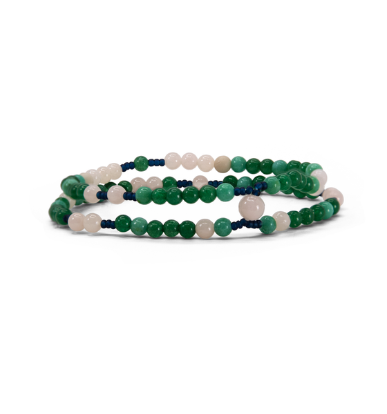 Dark Blue Blush & Greens Double Layer Beaded Bracelet I