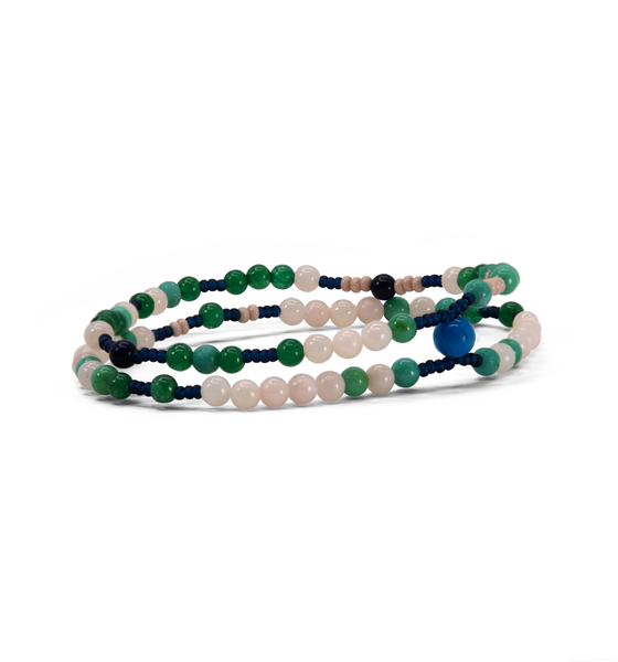 Dark Blue Blush & Greens Double Layer Beaded Bracelet Ii