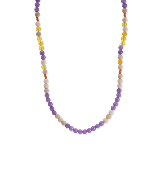 Violet Yellow & Cream Beaded Necklace I