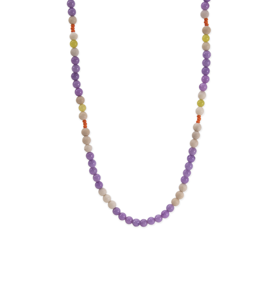 Violet Yellow & Cream Beaded Necklace I