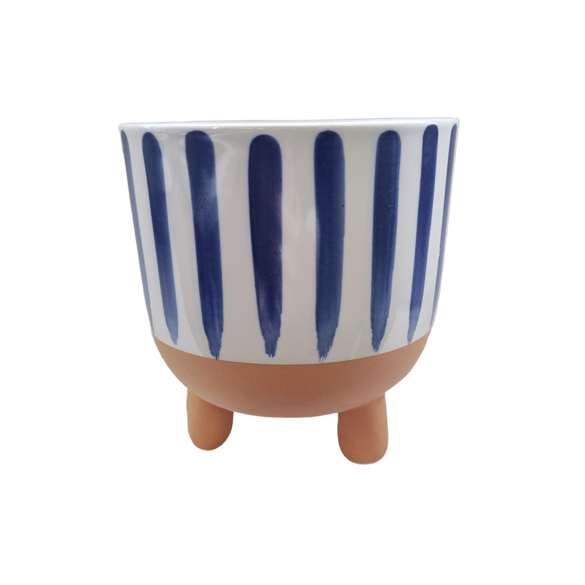 Paros blue and white terracotta striped planter