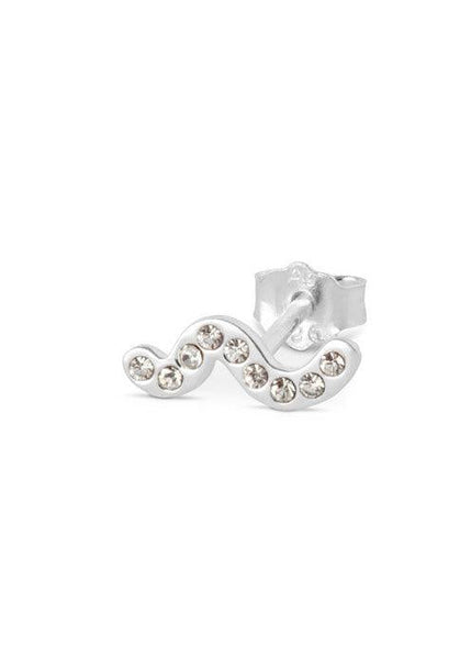 Snaky Silver Earring - White