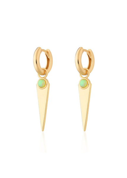 Green Opal Spike Charm Hoop Earrings - Gold