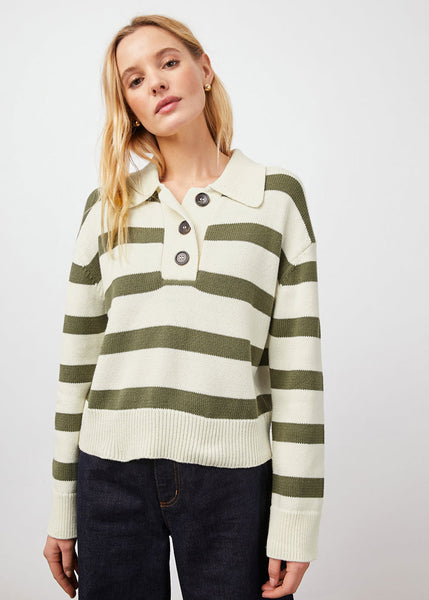 Shae Sweater - Ivory Olive Stripe