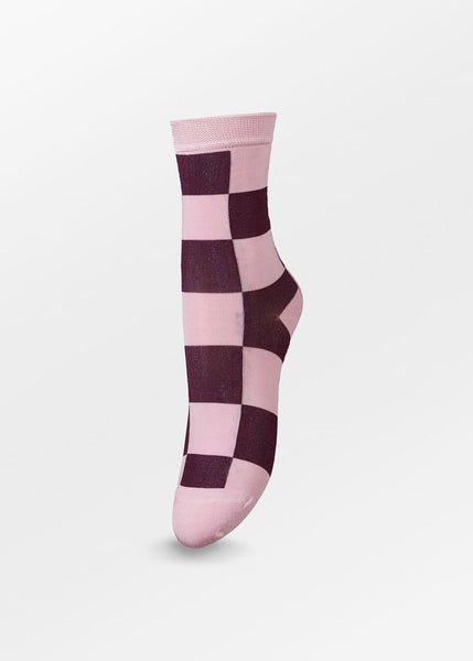 Petula Check Sock - Mauve Mist