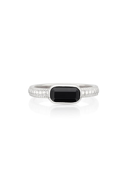 Small Black Onyx Rectangle Ring - Silver