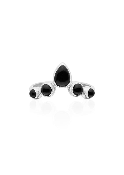 Black Onyx V Ring - Silver