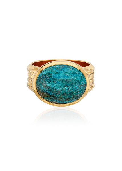 Large Malachite Chrysocolla Ring - Gold