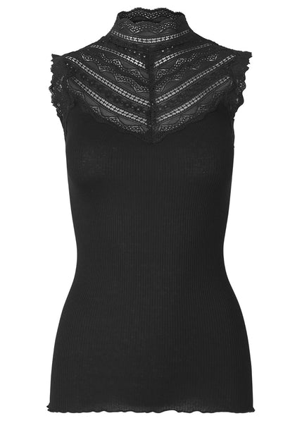 Silk Top With Lace - Black