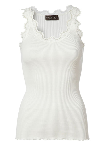 Classic Silk Top With Lace - White