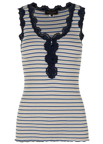 Silk Top With Buttons - Blue Striped