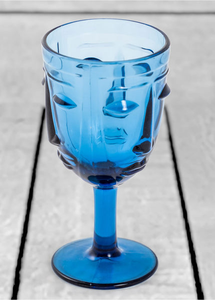 Deco Face Wine Glass - Blue