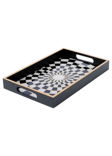 Rectangular Black Tray With Chequer Design - Small